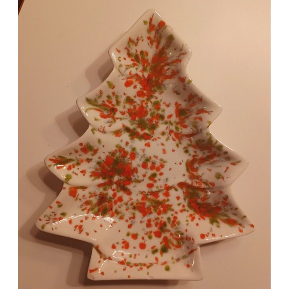 1973 Christmas Tree Serving Tray Ceramic Splatter Drip Handmade & Hand Painted - Picture 7 of 7